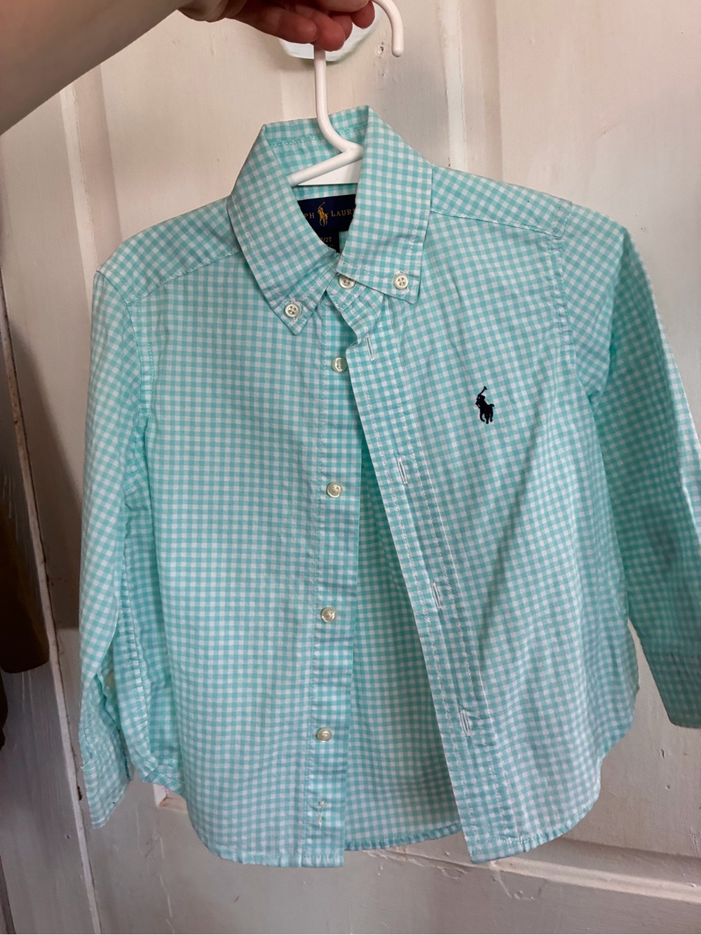 Ralph Lauren boys Mint Green Gingham Button-Down Shirt